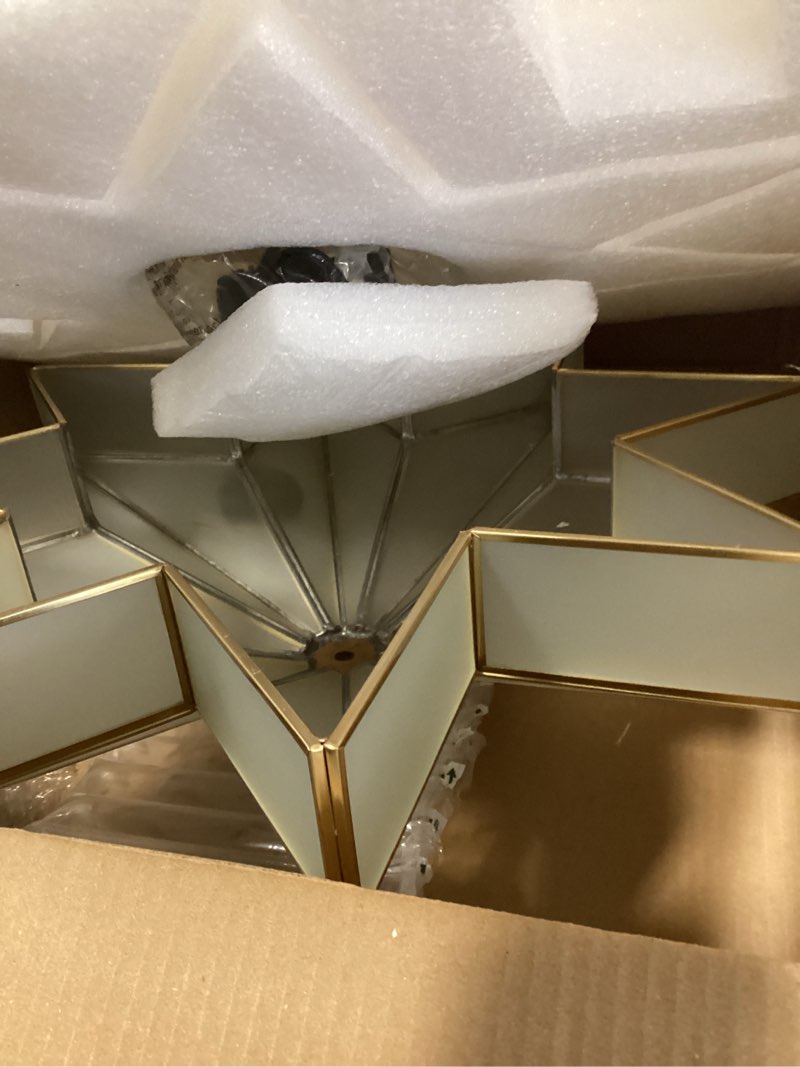 Condition photo showing item condition for Gold Star Flush Ceiling Light - 19.5 Inch Brass Glass Large Mount Fixture - Art Deco Mid Century Vintage Modern Moravian Lighting Lights for Bedroom Dining Kitchen Foyer Farmhouse Living Room Fixtures