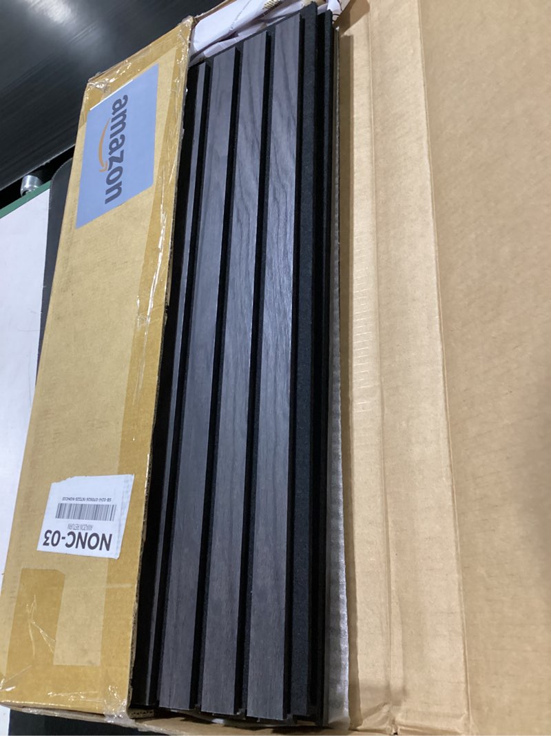 Condition photo showing Good Condition for art3d 4-pack 12" x 24" soundproof wood slat panels, 8 sq.ft acoustic wall panels, 3d wall panels with wood slat design, decorative wood wall panel for accent walls-grey oak grey oak 12" x 24" 4