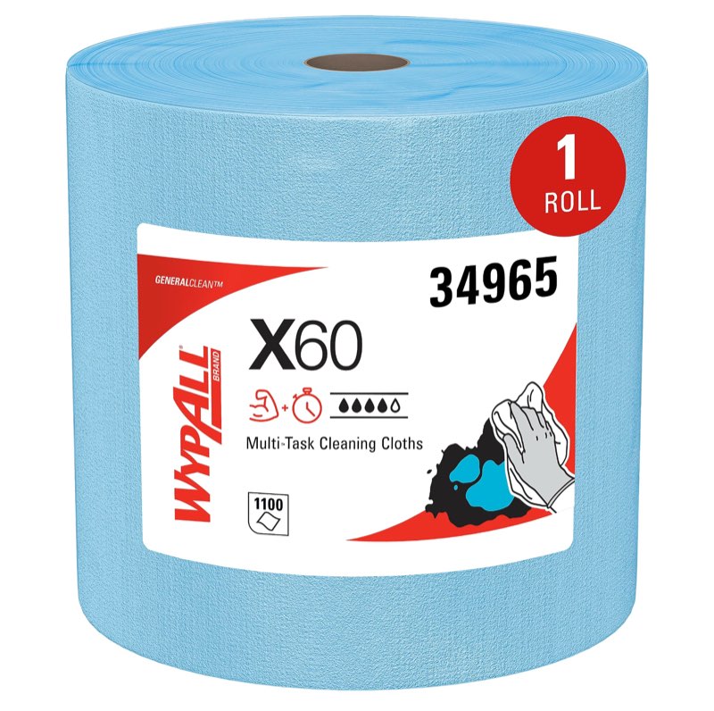 WypAll GeneralClean X60 Cloths Multi-Task Cleaning Wipes, Jumbo (34965), Strong and Absorbent Towels, Blue (1 Roll of 1,100 Sheets, 1,100 Sheet 