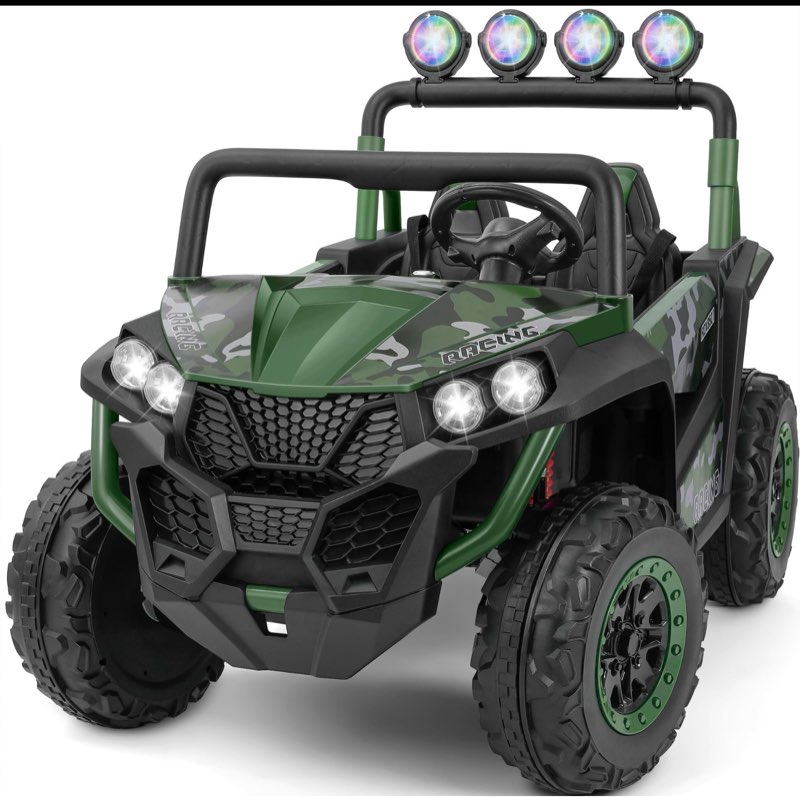 ELEMARA 2 Seater 24V Ride on Toys for Big Kids,XL Ride on Car with Remote Control,Max Capacity 130lbs Battery Powered Kids car,5 Mph Max,4-Wheeler Suspension,Bluetooth,Rainbowlight*4,Camouflage Green