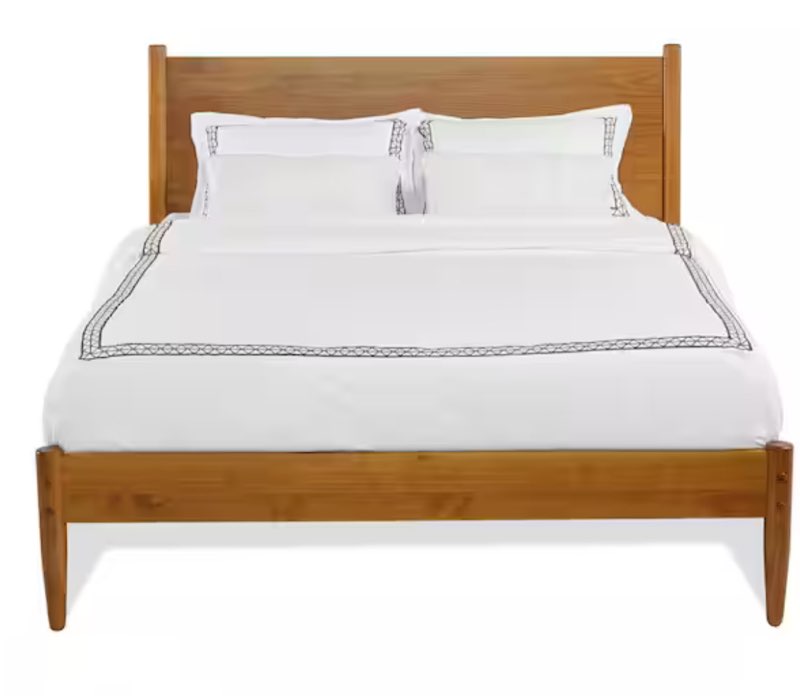 incomplete * missing box 1*Mid-Century Castanho, Queen Size, Panel Headboard, Platform Bed