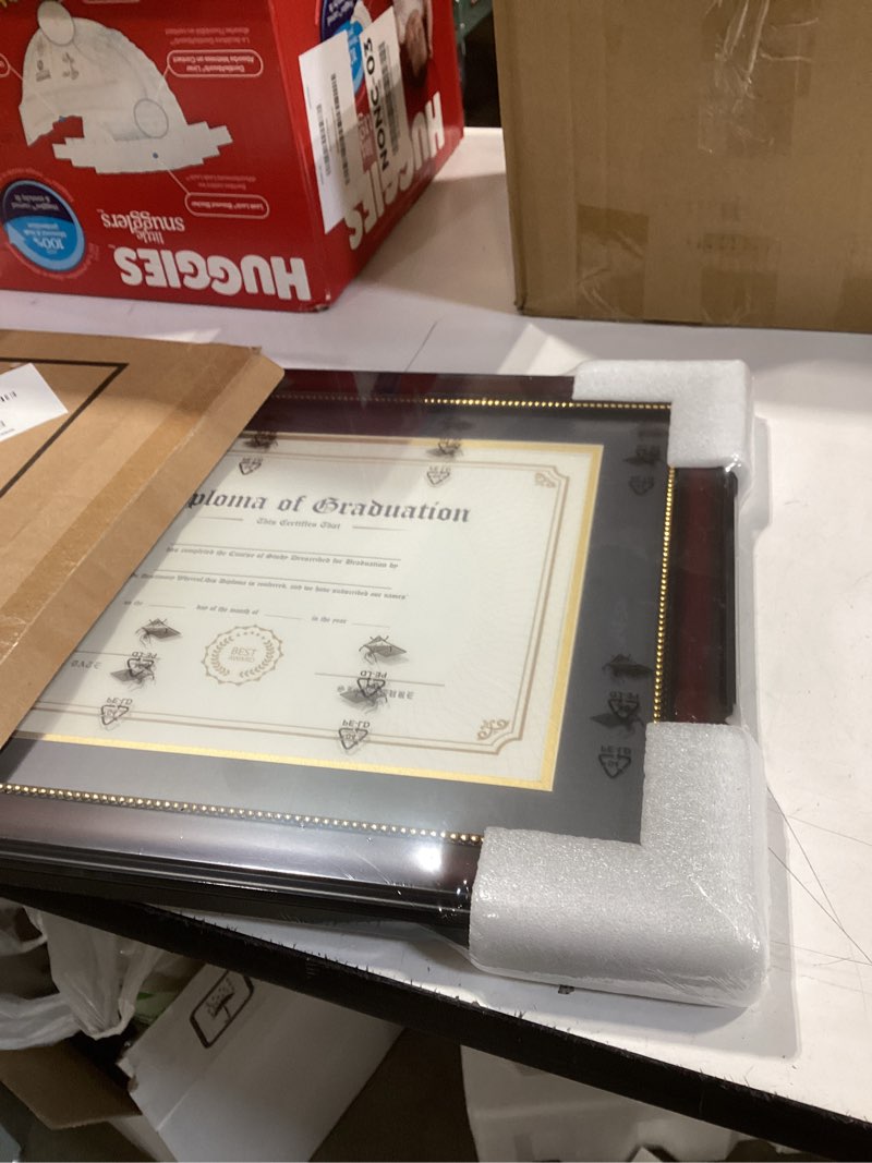 Condition photo showing New/Like New for GraduationMall 8.5x11 Diploma Frame with Black over Gold Mat or Display 11x14 Document without Mat, UV Protection Acrylic, Mahogany with Gold Beads Mahogany With Gold Beading 11x14 or 8.5x11 With Mat