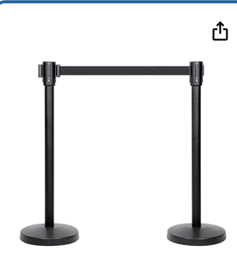 Amazon Basics Premium Crowd Control Stanchions with Easy Assembly, 6.5 foot Sturdy Retractable Belts, Black, Pack of 2