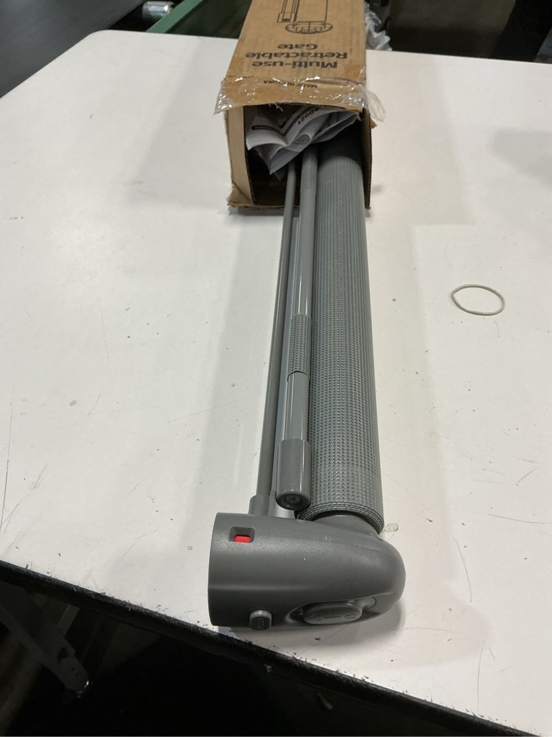 Condition photo showing As Is for No Drill Retractable Dog Gates for Doorways 59" Wide, Punch Free Baby Gate 33" Tall, Retractable Baby Gates for Stairs No Drilling Pet Gate Indoor Mesh Dog Gate for The House, Gray Gray 59" Wide - No Drilling