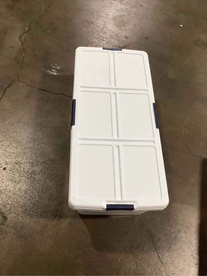 Condition photo showing As Is for project source x-large 25 -gallons ( 100 -quarts ) clear/white stackable tote with latching lid