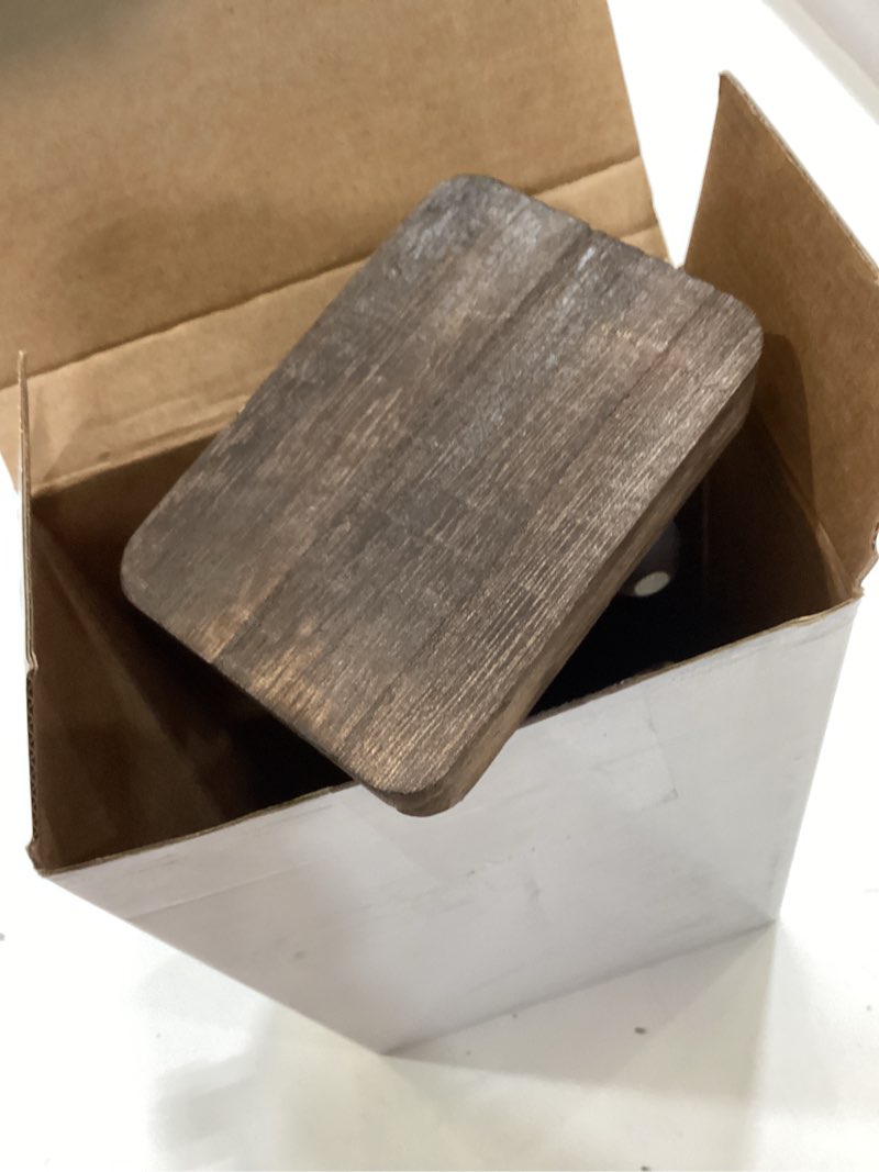Condition photo showing Good Condition for maitys 3 pcs wooden risers for display pedestal stand wooden for decor farmhouse vintage rustic stackable kitchen stand tray riser, 3 sizes(8 x 4.3, 6 x 3.5, 4 x 2.8 in,brown) brown 8 x 4.3, 6 x 3.5, 4 x 2.8 in