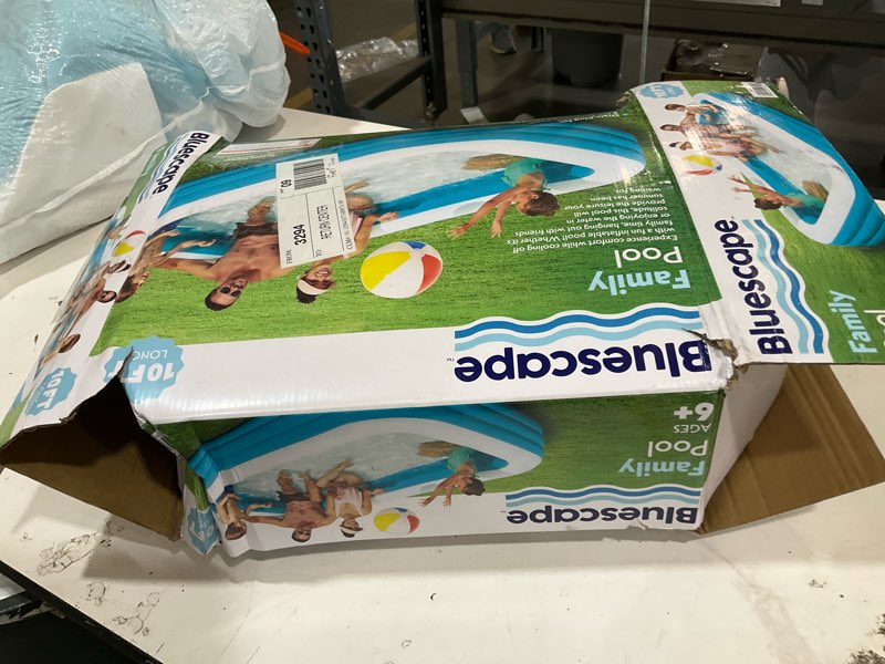 Condition photo showing As Is for bluescape 10ft rectangular family inflatable swimming pool for ages 6 and up
