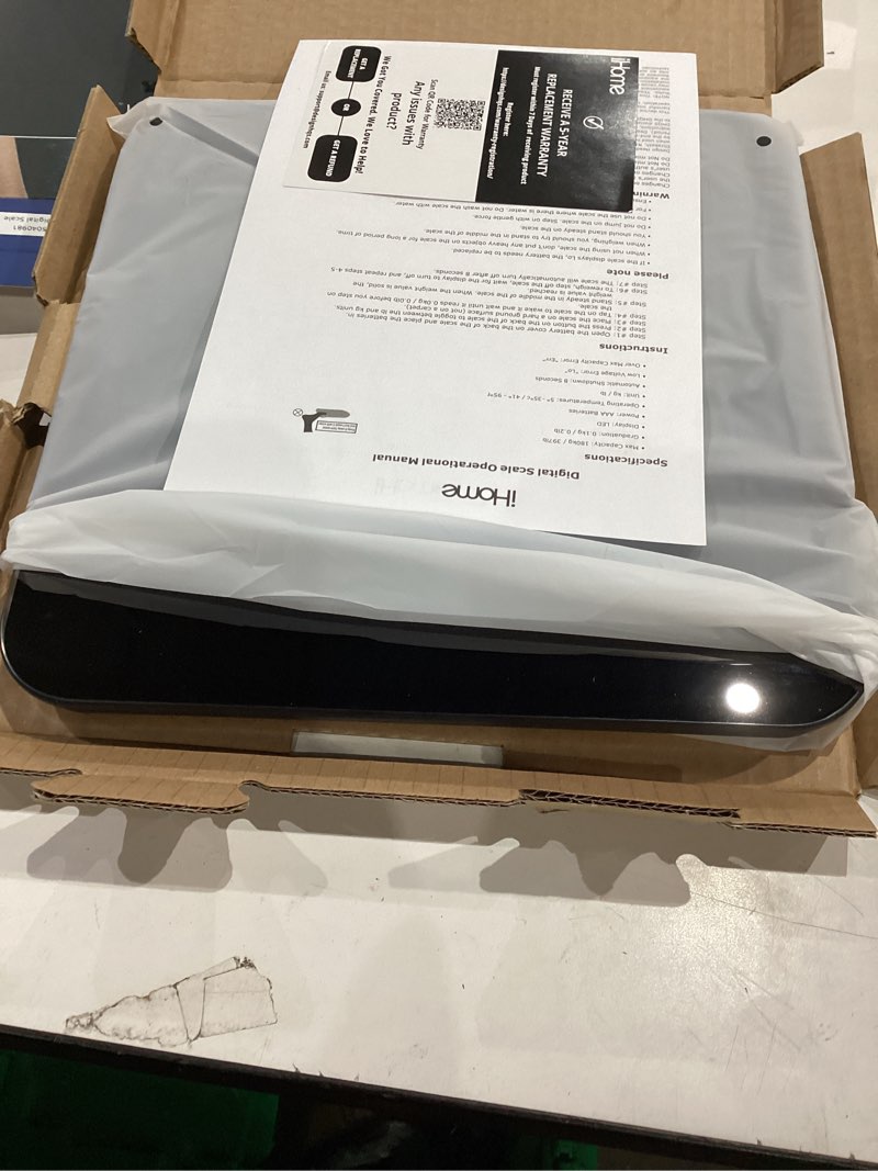 Condition photo showing New/Like New for ihome digital battery powered bathroom scale 397 lbs with fit+ personal coach app, fsa and hsa eligible, black
