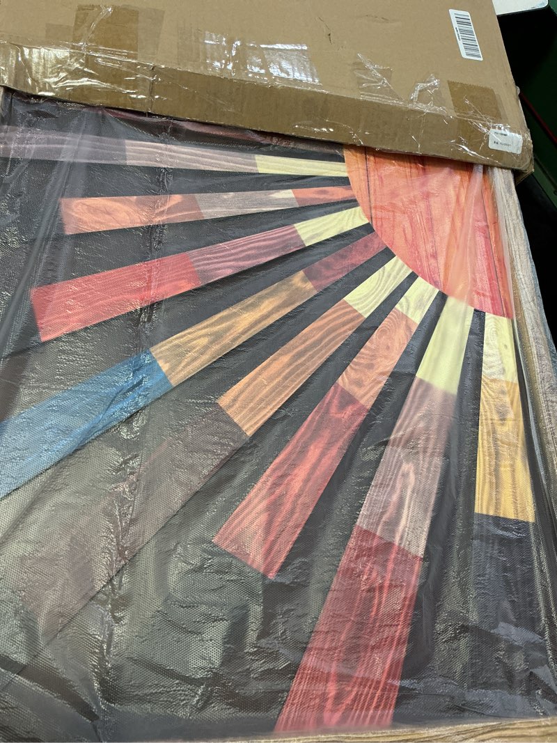 Condition photo showing Good Condition for IARTTOP Extra Large Boho Sun Wood Wall Art for Living Room Wooden 3D Framed Abstract Sun Rising on the Horizon Geometric Wall Decor Mid century Sunshine Artwork Home Bedroom Office20 * 40 Inch 40"L x 20"W boho red sun