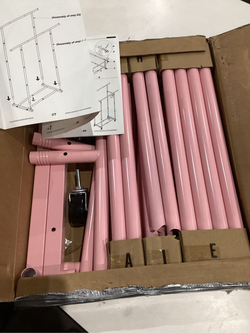 HYSEYY Double Rods Clothes Rack, Sturdy Rolling Clothing Rack, Portable Clothing Racks for Hanging C