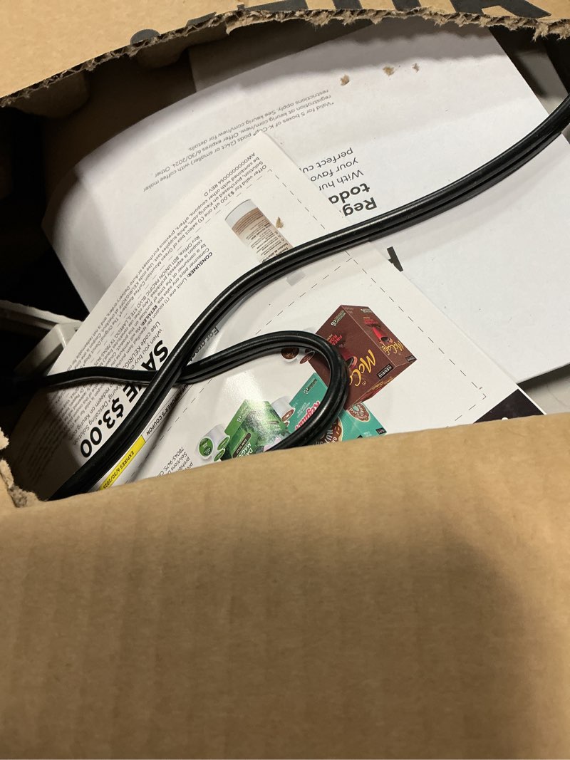 Condition photo showing As Is for keurig k-express single serve k-cup pod coffee maker, 3 brew sizes, strong button feature, 42oz removable reservoir, warm stone