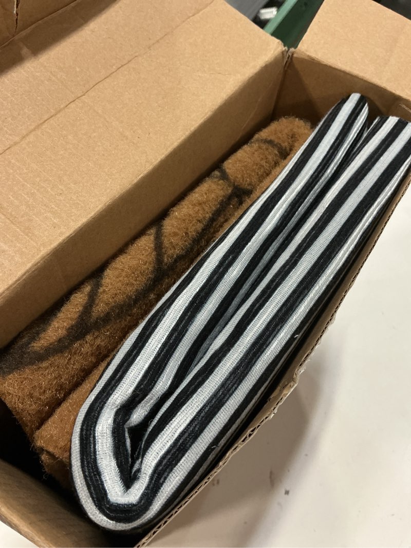 Condition photo showing Good Condition for 2 pcs spring outdoor layered doormat set wildflower welcome coir front door mat with black white striped rug, non slip porch entryway rug for summer indoor outdoor farmhouse decor black, white wildflower