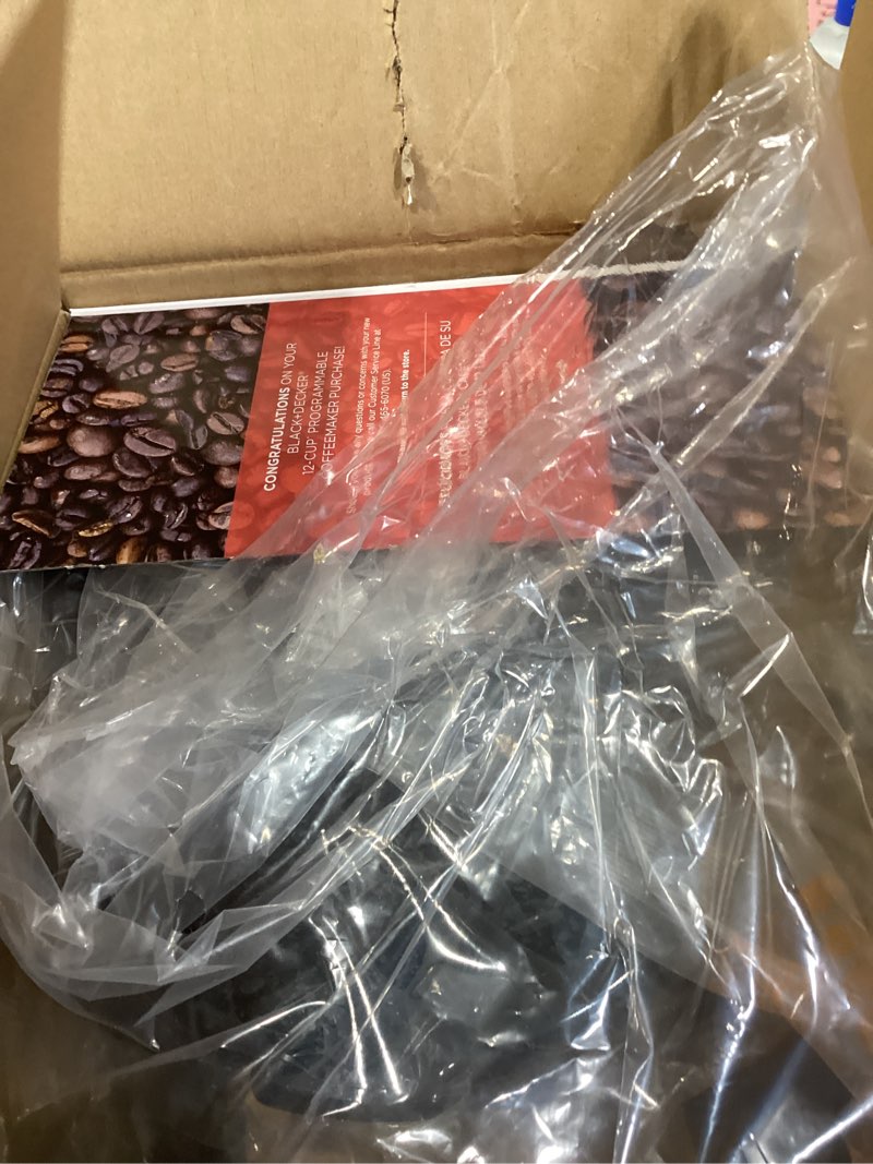 Condition photo showing New/Like New for black+decker 12-cup digital coffee maker, programmable, washable basket filter, sneak-a-cup, auto brew, water window, keep hot plate, black