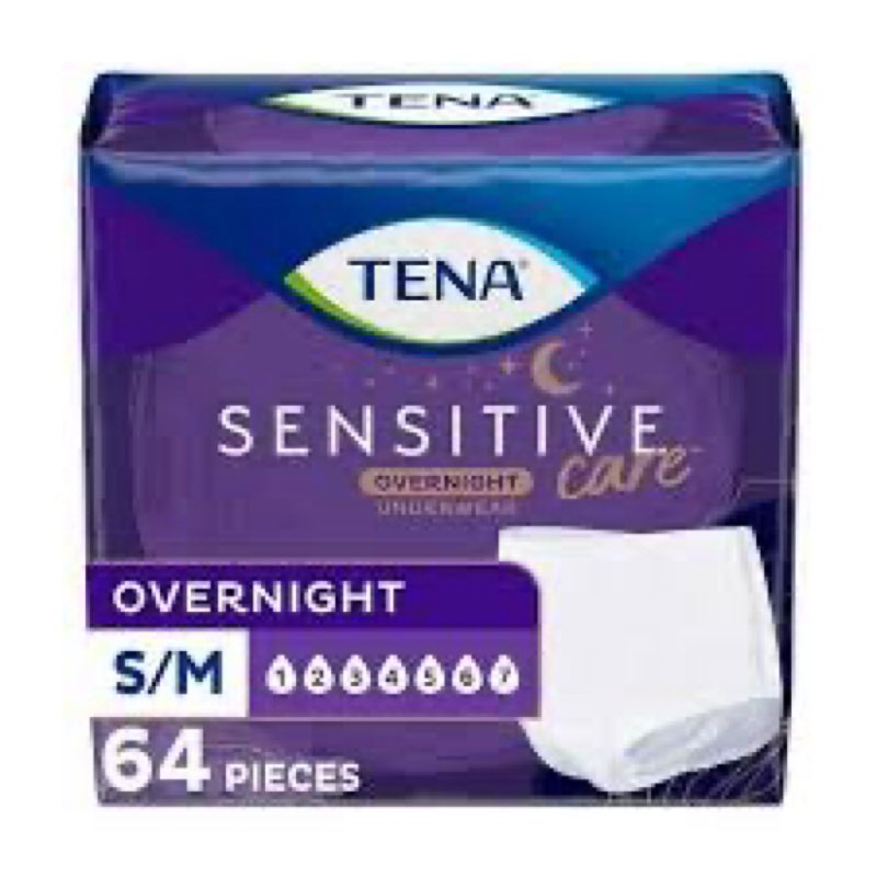 TENA Sensitive Care Overnight Incontinence Underwear for Women, S/M, 64 Count (New Sizing)