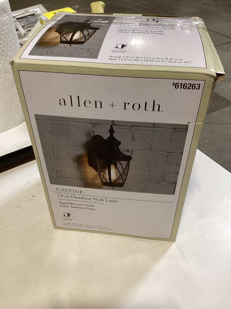 Condition photo showing Good Condition for allen + roth castine 1 -light 14.38-in h oil-rubbed bronze hardwired outdoor wall light