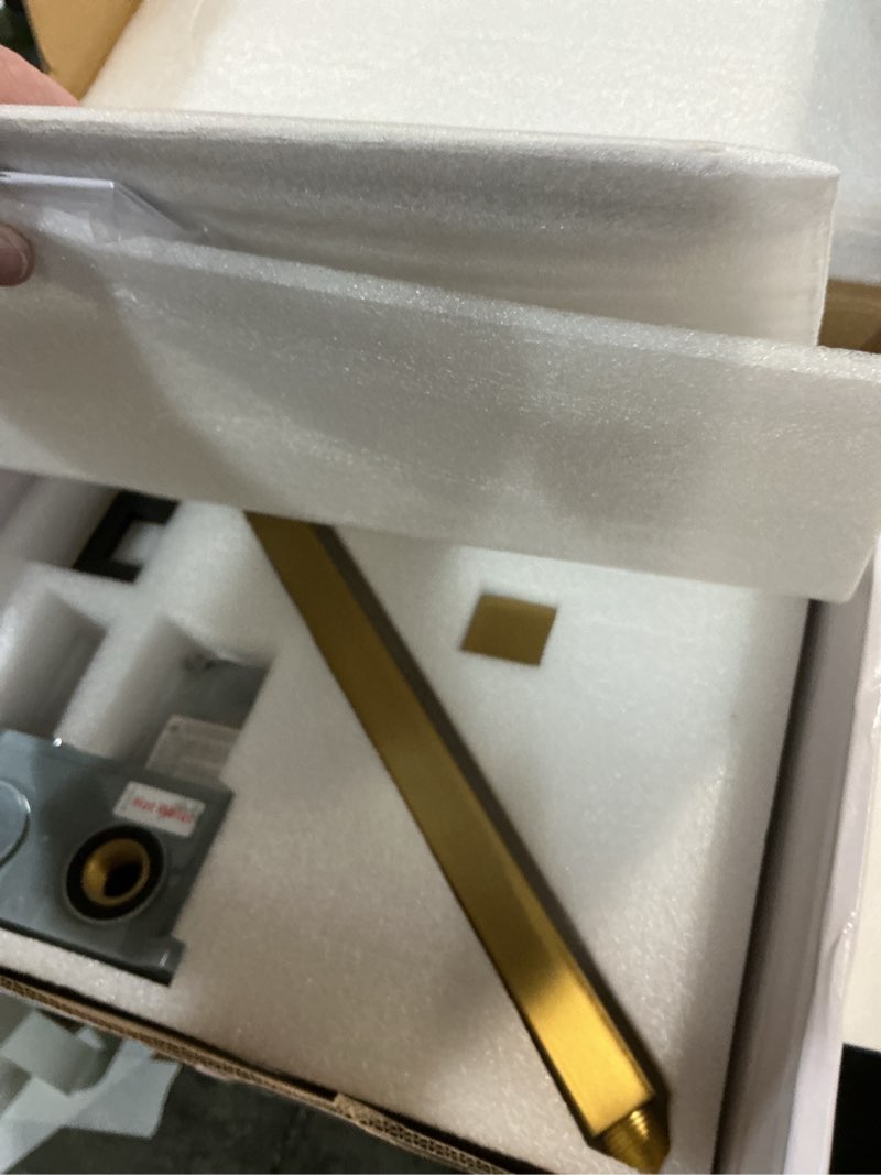 Condition photo showing New/Like New for Hoimpro Shower System Set with 12 Inch Bathroom Rain Mixer Shower Head and Handheld Wall Mounted, Rainfall Shower Faucet Fixture Combo with High Pressure 2 in 1 Handheld Showerhead, Brushed Gold Brushed Gold 12 Inch - Without Slide Bar