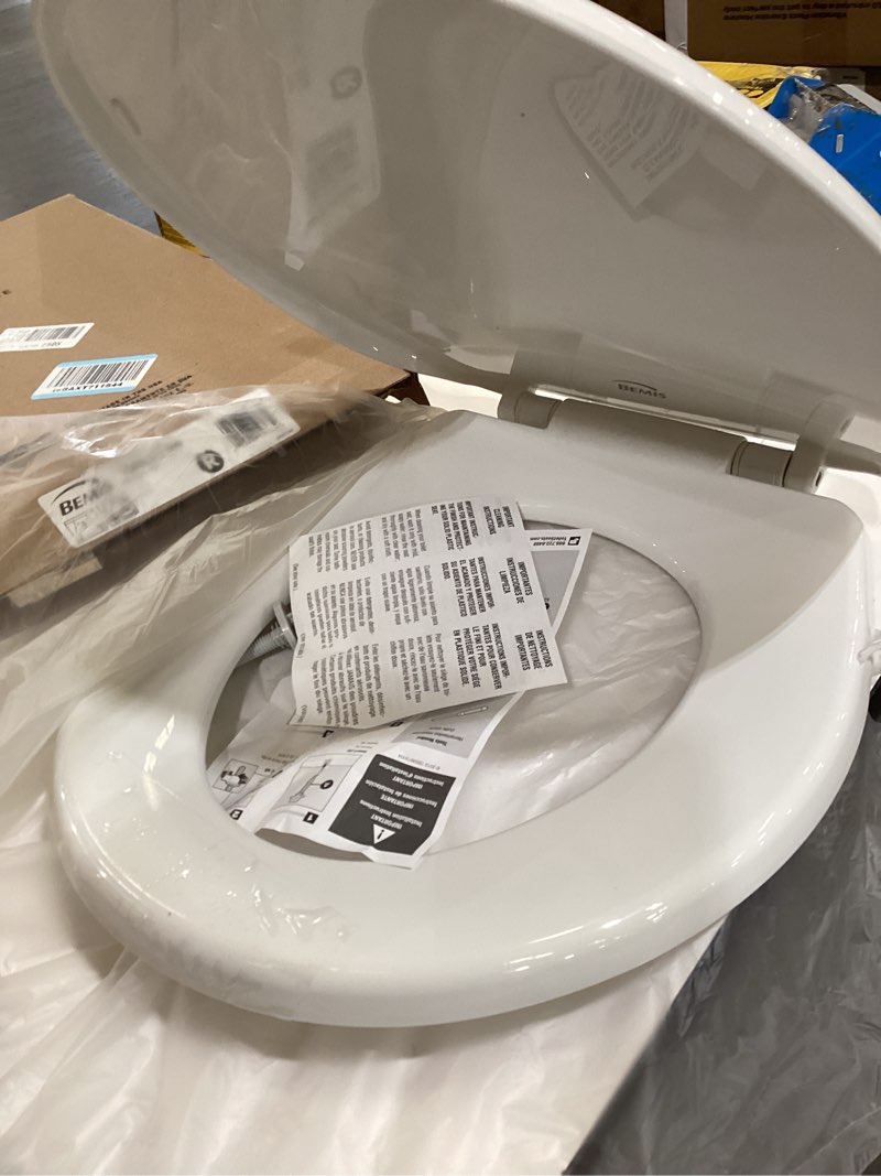 Condition photo showing As Is for bemis 730slec slow close toilet seat, easy clean hinges and durable plastic seat, made in usa, round, white round slow close