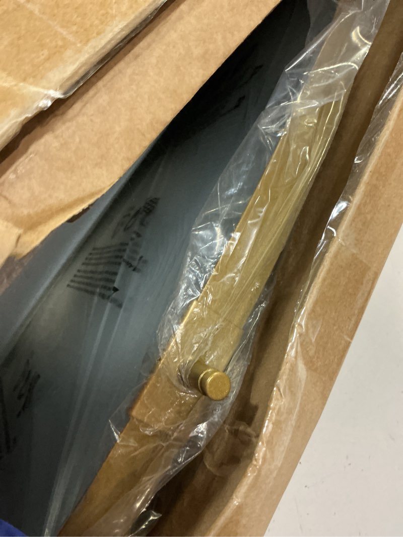 Condition photo showing Good Condition for Farmhouse Bathroom Mirror 36" x 24" Wall-Mounted Vanity Mirrors with Brushed Gold Metal Frame, Modern U-Shaped Curve Arch Mirror for Over Sink, Entryway, Bedroom, Vertical Hanging Gold-oval 36"L x 24"W