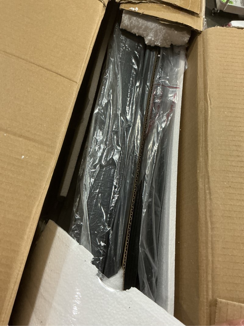 Condition photo showing As Is for Feonase 5-Piece Dining Table Set for 4-8 People, 63" Large Extendable Kitchen Table Set with 2 Benches and 2 Square Stools, Dining Room Table with MDF Wood Board, Easy Assembly, Black Black 5-Piece(2 Benches & 2 Stools)