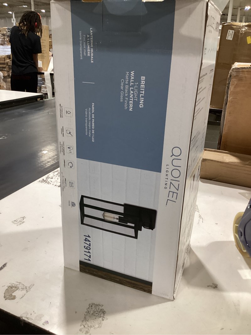 Condition photo showing Good Condition for quoizel breitling 18" outside wall lantern matte black with clear glass 1479171