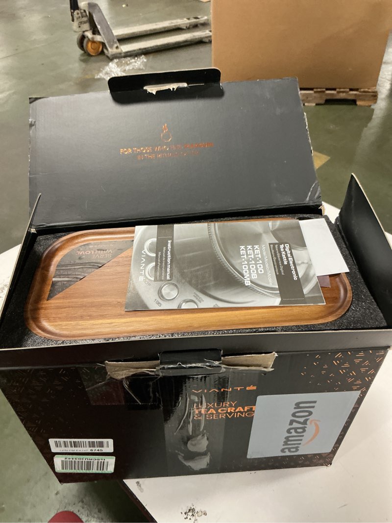 Condition photo showing Good Condition for Vianté Luxury Tea Set. Electric Kettle with Infuser for Loose Leaf And Ceramic Serving Set. Teapot and Cup Set with Wooden Tray. Excellent Gift Idea For Tea Lovers. Black with Tea Set