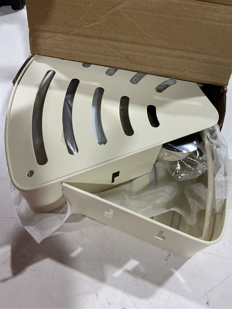 Condition photo showing Good Condition for voldra corner shower caddy suction cup, aluminum corner shower shelves for wall no drilling, large suction cup shower organizer with towel bar & hooks removable bathroom storage(2 pack-cream white) cream white-corners 2 pack