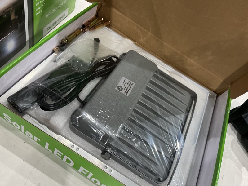 Condition photo showing Good Condition for engrepo solar lights outdoor 10000lm auto on/off dusk to dawn light with 20000mah, ip65 waterproof outside solar powered security flood light with remote control for wall porch shed barn.
