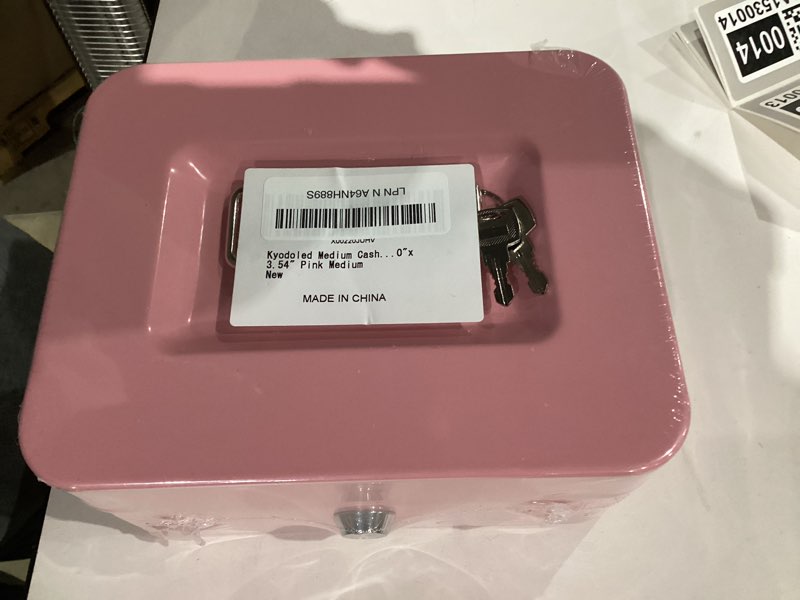 Condition photo showing New/Like New for Kyodoled Medium Cash Box with Money Tray,Small Safe Lock Box with Key, Drawer,7.87"x 6.30"x 3.54" Pink Medium Pink