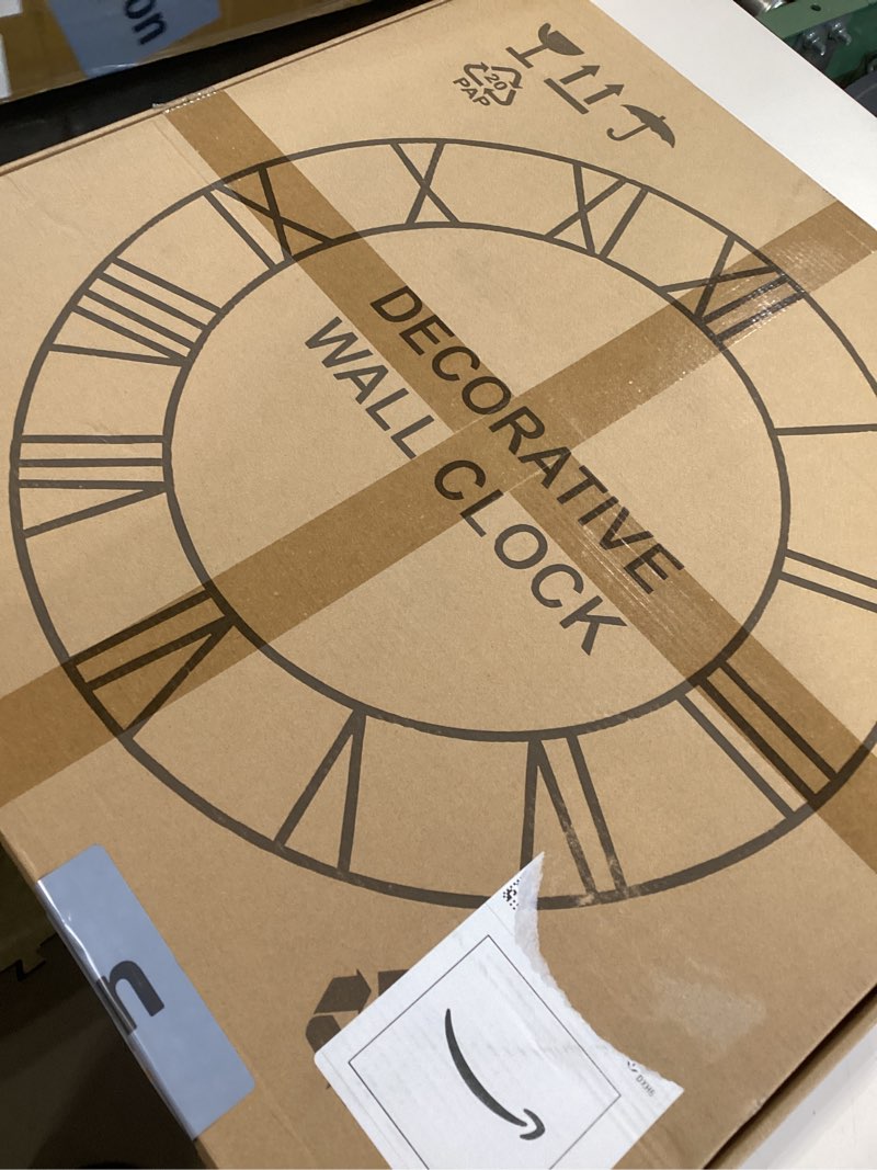 Condition photo showing Good Condition for large wall clock for living room decor, 24 inch non ticking silent, battery operated modern vintage oversized wall clock for bedroom kitchen 24inch dark brown - roman numbers