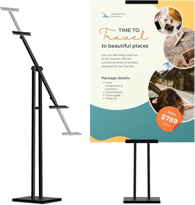 floor poster board stand, double-sided for board & foam sign, adjustable metal sign holder, height u