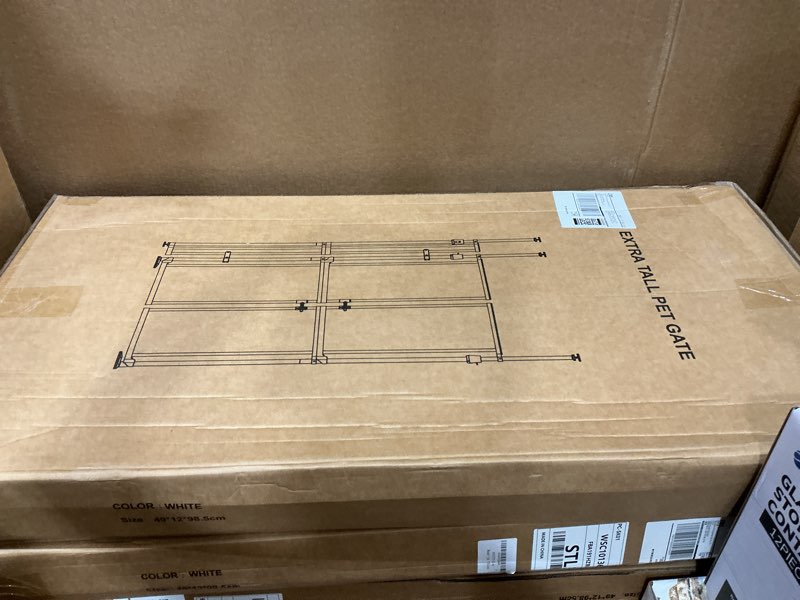 Condition photo showing New/Like New for 74"-98.5" extra tall cat gate for doorway, wide adjustable 33.85-42" clear dog gate acrylic, pressure mounted stairs, house, innovation double opening pet gate,white
