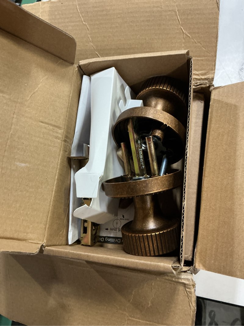 Condition photo showing Good Condition for Asidrama 4 Pack Antique Brass Privacy Door Knobs with Lock, Vintage Door Handles with Antique Brass Door Knobs Interior for Bedroom or Bathroom, Heavy Duty Door Lever for Left Right Sided Doors Privacy 4pack Antique Brass