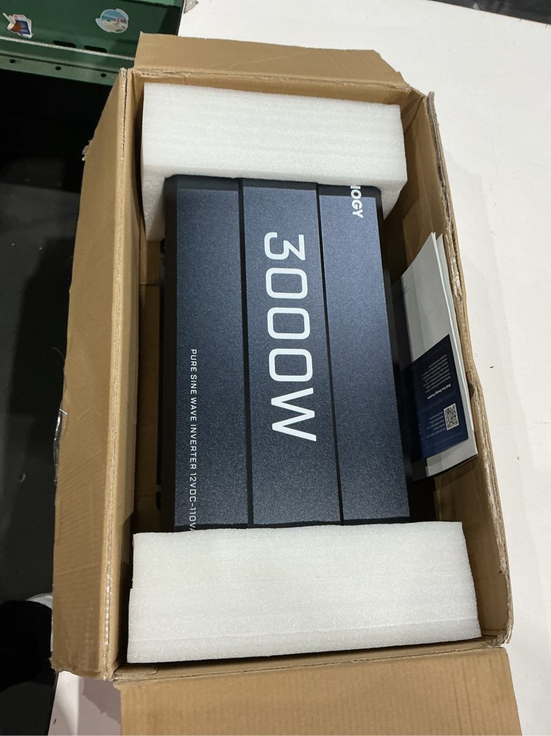 Condition photo showing As Is for renogy inverter p2 3000w pure sine wave inverter 12v dc to 120v ac converter for home, rv, truck, camping, trailer, with wired remote controller, support li, agm, sld, gel, fld batteries 3kw