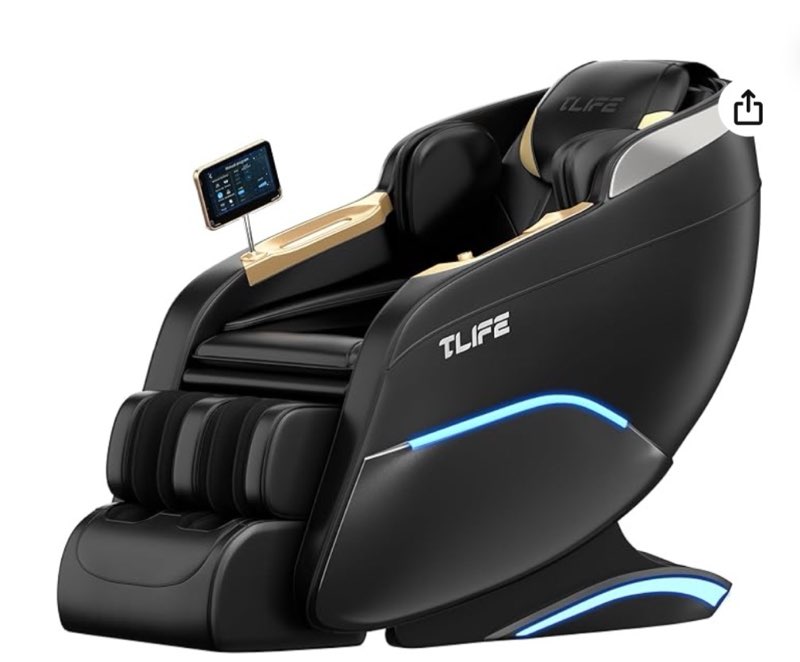 tlife massage chair full body, 160°zero gravity recliner with body scan, 50" sl-track shiatsu massage chair, fixed point massage, foot rollers, 12 auto modes, deep yoga stretch, heating, black