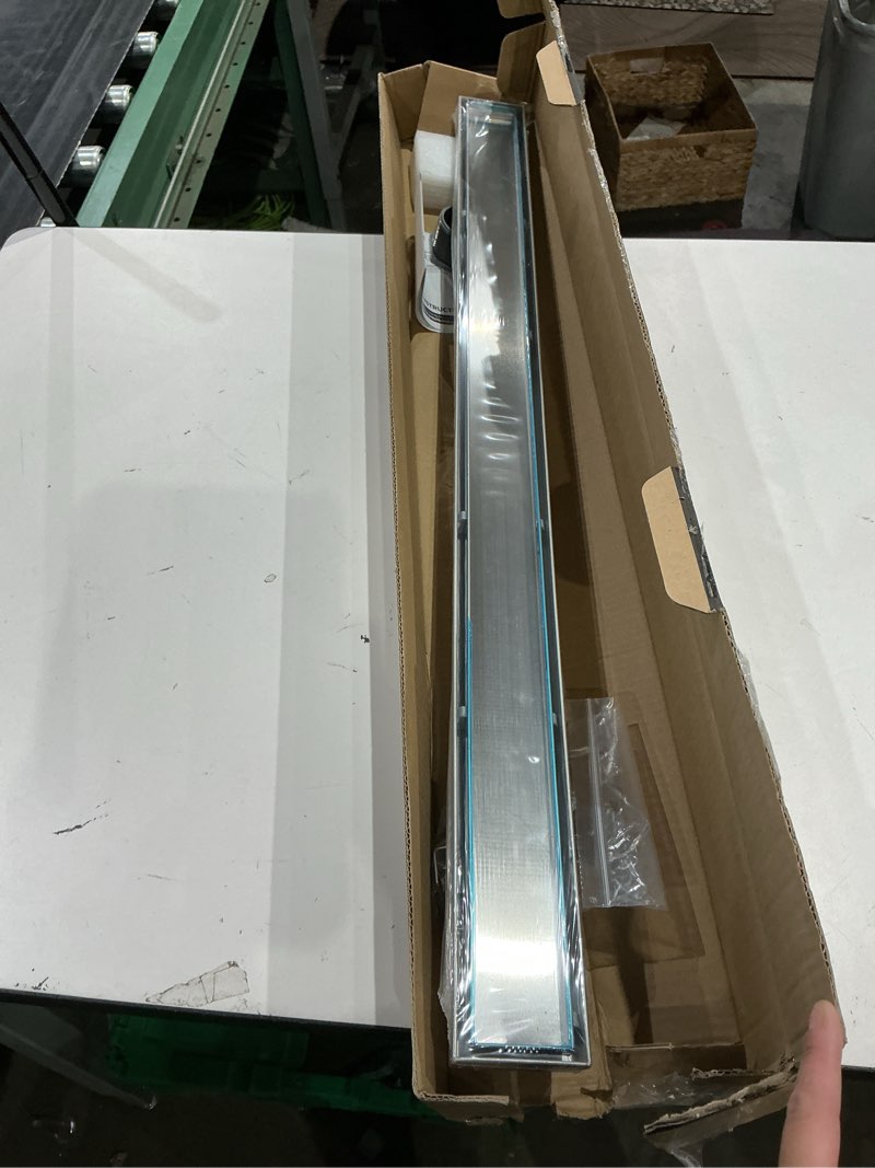 Condition photo showing Good Condition for tile insert linear shower drain 36 inch, 2 in 1 brushed nickel shower drain, 304 stainless steel drain shower with tile insert grate, shower floor drain brushed nickel 36in