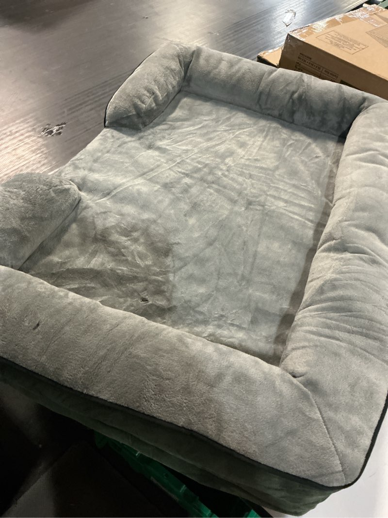Condition photo showing As Is for bedsure orthopedic dog beds large sized dog - washable large dog cat bed waterproof, comfort dogs couch sofa with washable removable cover, pet bed with nonskid bottom, boreal canopy green, 35" 35"l x 25"w x 6.5"th dark green