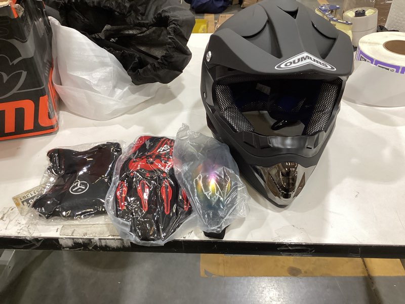 Condition photo showing Good Condition for Adult Motocross Dirt Bike Helmet with Goggles, Gloves & Mask Dirt Bike ATV Helmet for Unisex-Adult Men Women Adjustable Sun Visor DOT/FMVSS-218 Off-Road Motorcycle Helmet UTV Helmet Downhill New Black Medium