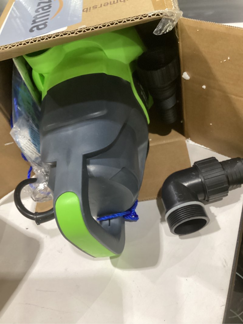 Condition photo showing As Is for sump pump 1hp submersible water pump 3700gph electric portable transfer water pump for pool draining basement, green