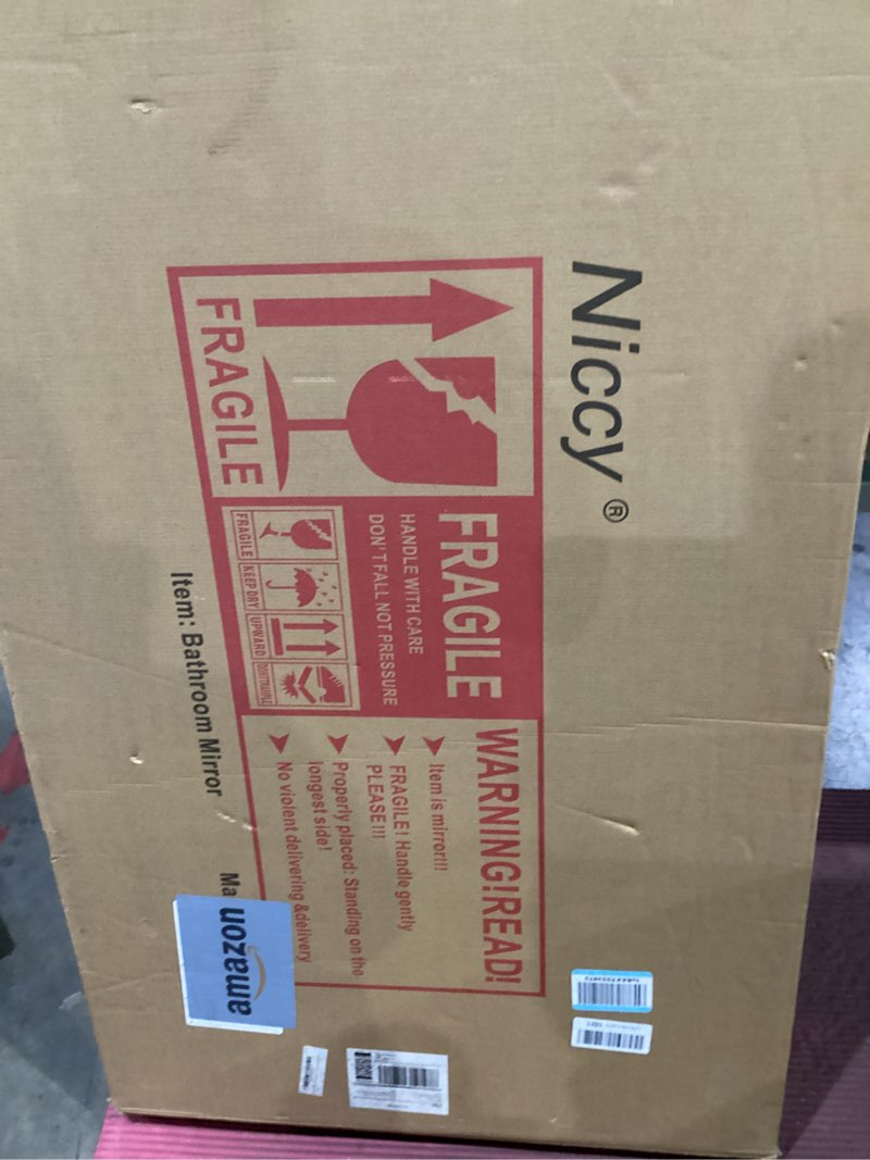 Condition photo showing New/Like New for Niccy Arched LED Lighted Bathroom Mirror, 40x24 Inch Backlit Vanity Bathroom Mirror with Lights Brushed Gold Framed Wall Mounted Mirrors with 3 Color Shatterproof Arch Smart Fog Free Mirror Gold 40"L x 24"W