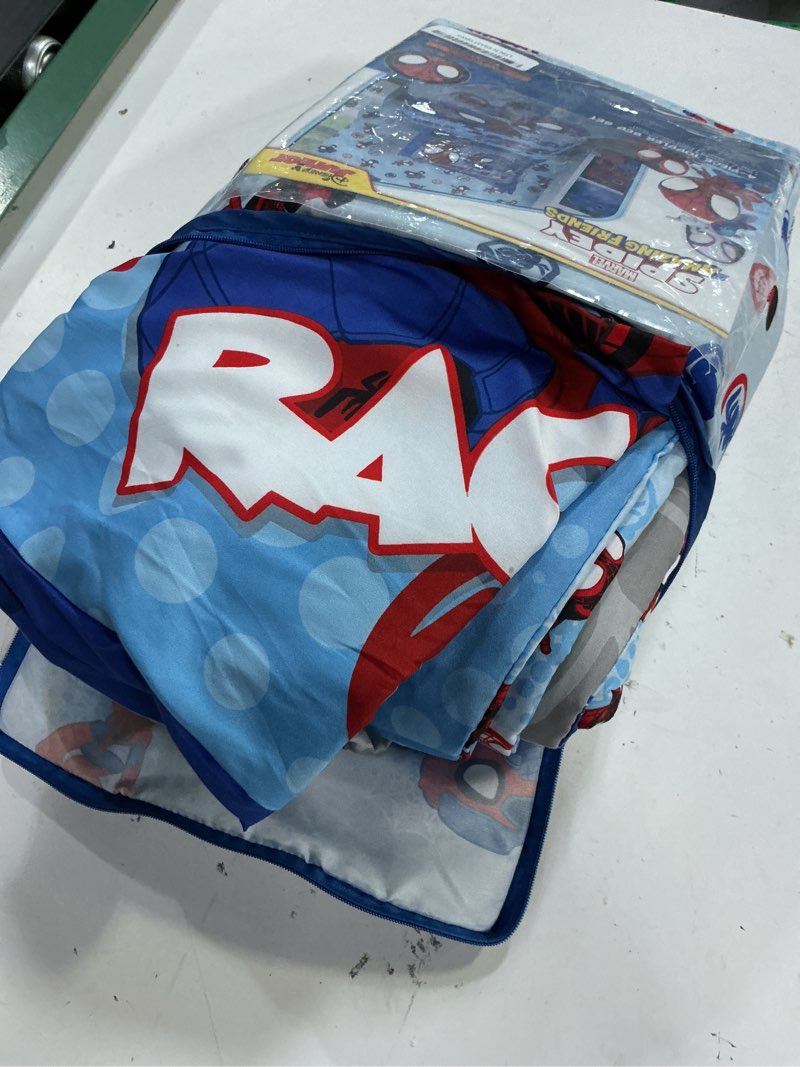 Condition photo showing Good Condition for nojo marvel spiderman spidey and his amazing friends spidey time red, blue, and grey 4 piece toddler bed set - comforter, fitted bottom sheet, flat top sheet, and reversible pillowcase red, blue, grey