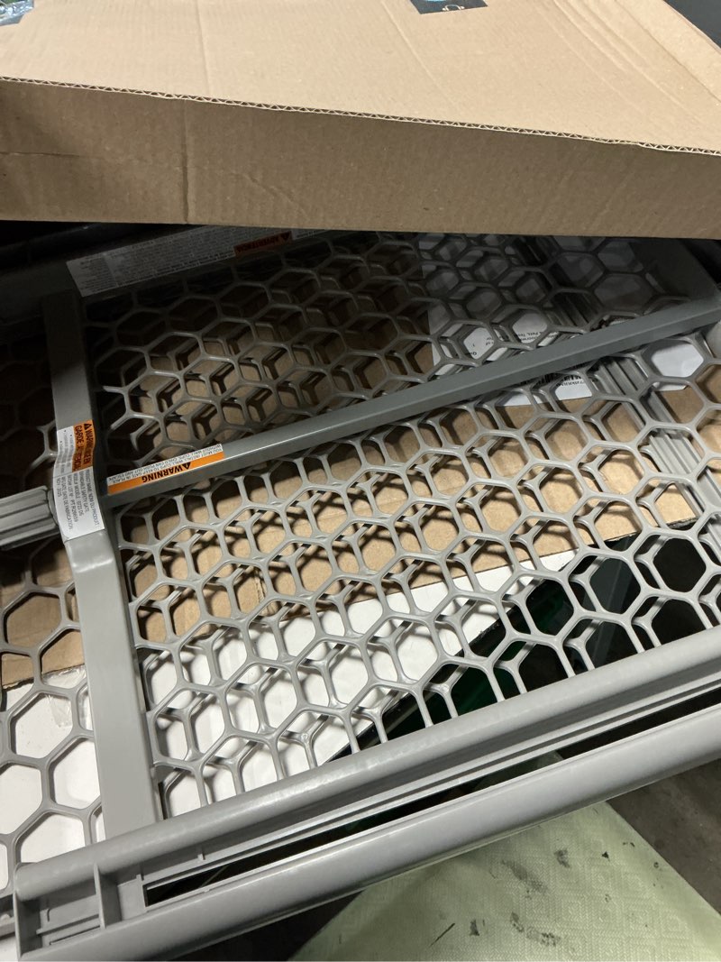 Condition photo showing Good Condition for regalo safety 28"-42" extra wide expandable baby gate for doorways & bottom of stairs, pressure mounted safety gate for babies, toddlers & pets, tested & safe for 30 years, american designed and owned plastic