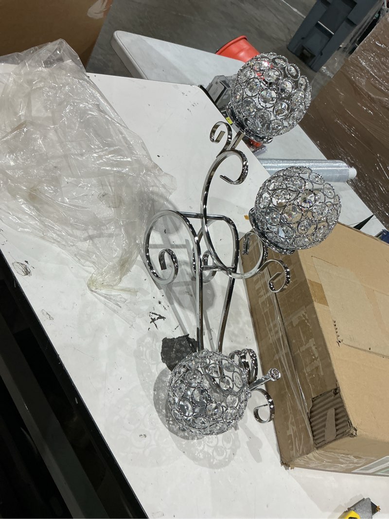 Condition photo showing As Is for ornaments modern crystal candle holders for tea light candlestick, 3 arms table candelabras centrepiece for dinner table, weddings, party table ornament-gold (color : silver)