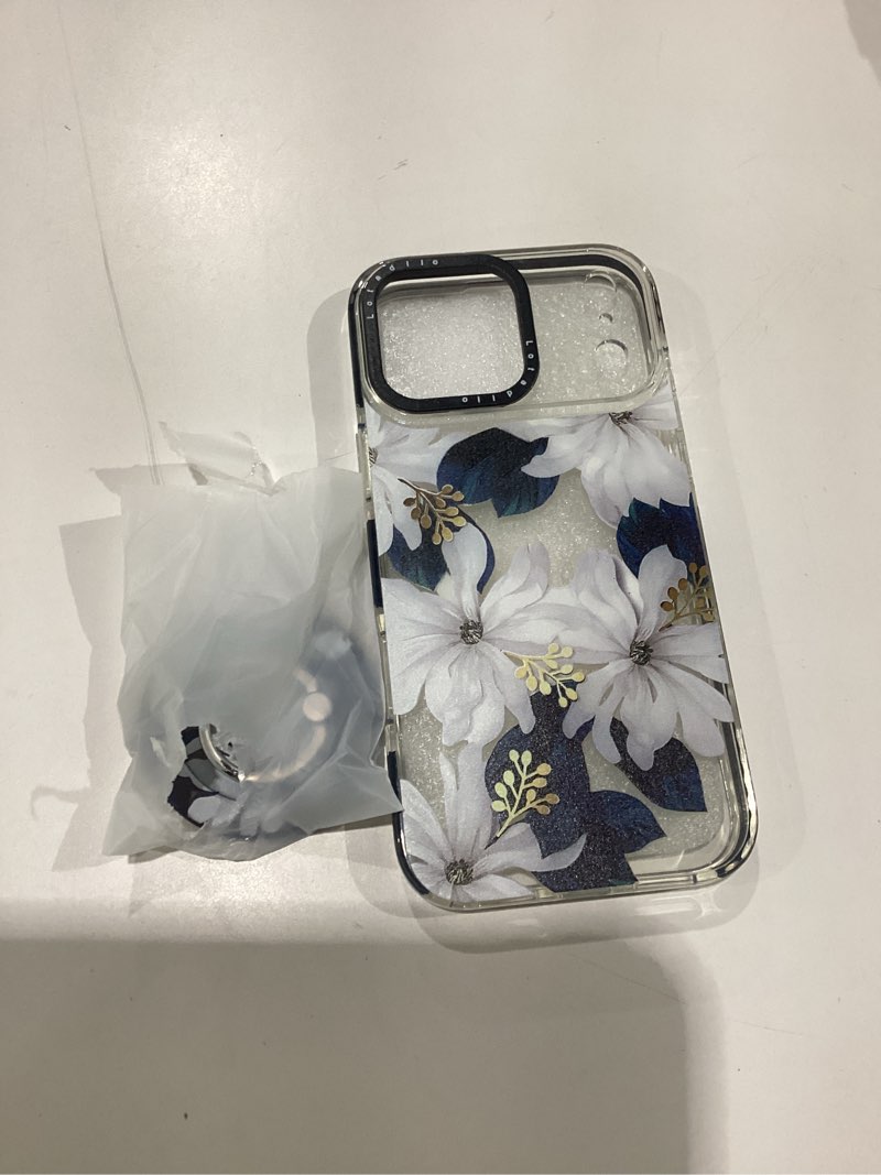 Condition photo showing New/Like New for lotadilo case for iphone 17 pro max case compatible with magsafe ring holder stand - for women blue flower design tpu phone cover for girls girly funny fashion blue flower for iphone 17 pro max