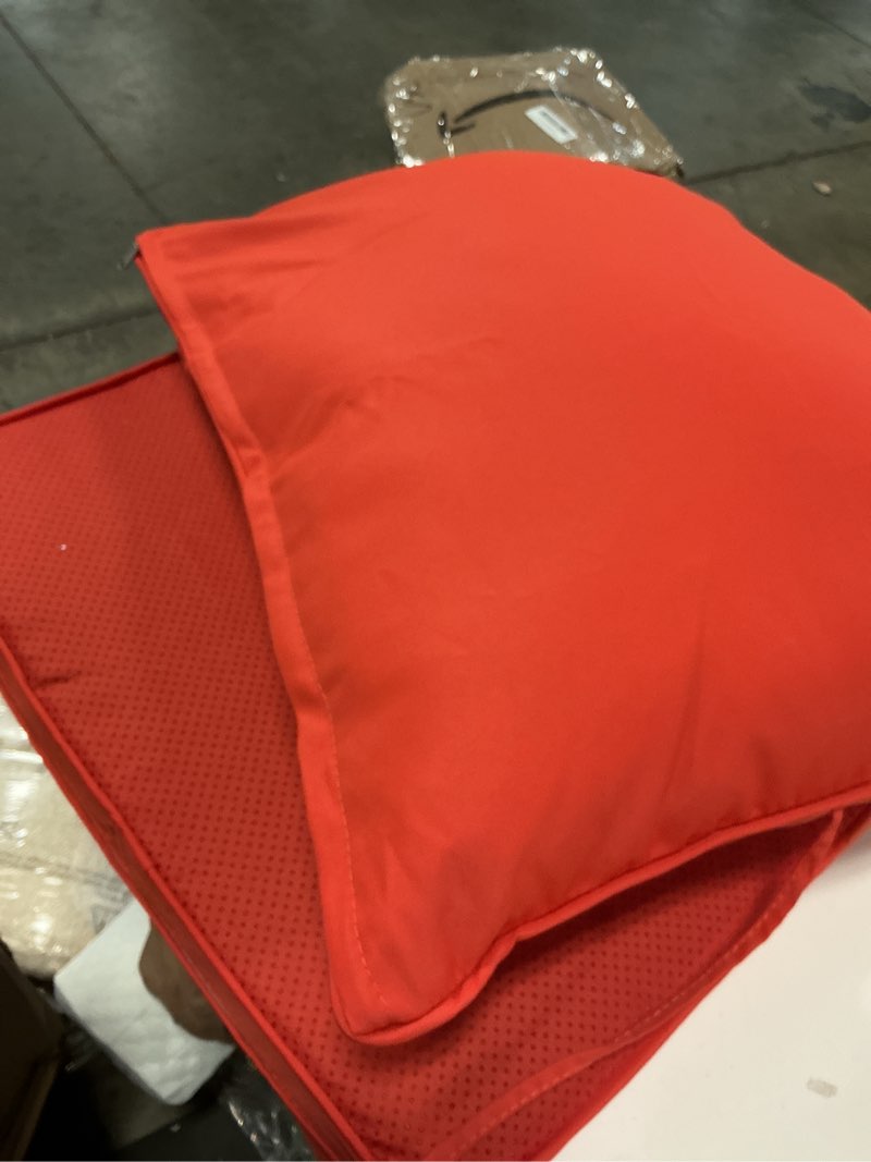 Condition photo showing As Is for Outdoor Seat Cushion Set 22 x 22 x 4 Inch, Waterproof & Fade Resistant Patio Furniture Cushions with Removable Cover and Ties, Thick Deep Seating Pads for Outside Chair Sofa Couch, Red 22 x 22 Inch Red