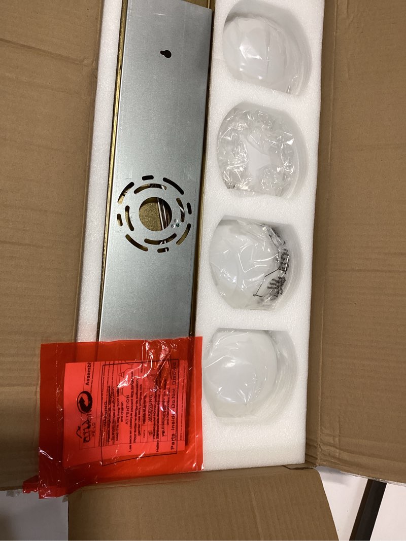 Condition photo showing New/Like New for Bathroom Light Fixtures, 4 Light Brushed Gold Vanity Light, 26 Inch Modern Wall Sconces with Globe Milk White Glass Shade, Vanity Lighting Fixtures Over Mirror, VL195-BG-ML-4 Brushed Gold, Milk Glass 4-Light