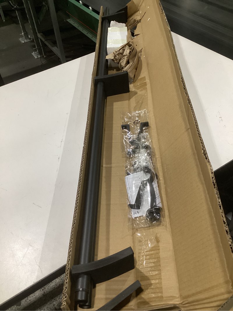 Condition photo showing As Is for single curtain rods for windows 72 to 144 inch(6-12ft),1 inch diameter adjustable heavy duty drapery rods,with vintage square finials,premium aluminum brackets,matte black 72-144" matte black