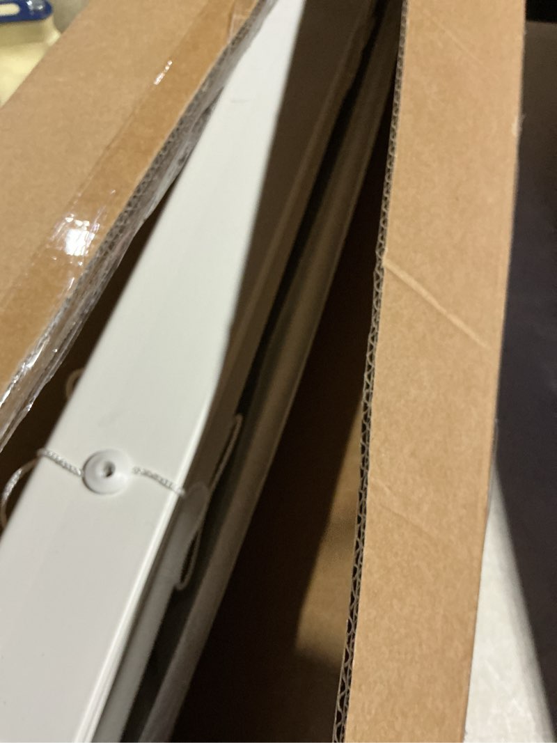 Condition photo showing As Is for lazblinds cordless faux wood blinds with crown valance, room darkening & light control, 2 inch horizontal window blinds, blinds for indoor windows - 35" w x 36" h, white white 35"w x 36"h