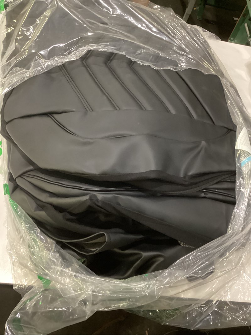 Condition photo showing As Is for car pass 3d foam faux leather seat covers full set,waterproof leather seat cover for cars,luxury universal fit for suv truck sedan automotive, armrest airbag compatible anti-slip, all black black full set