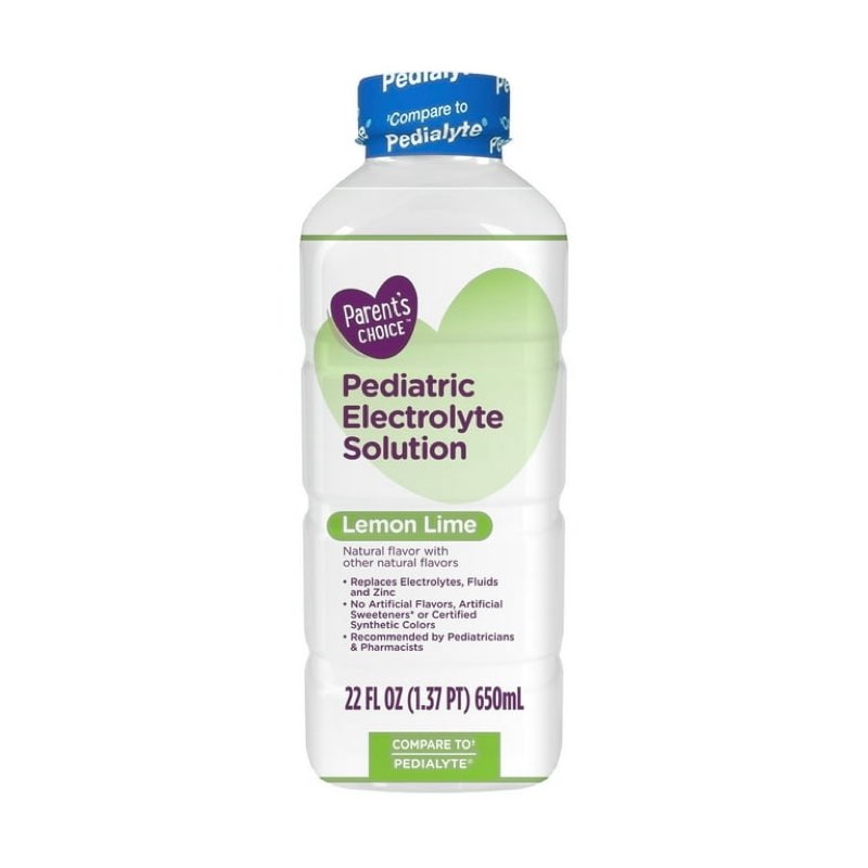(Best by May 01(2026) Parent's Choice Electrolyte Solution, Lemon Lime, Dye-Free, for Kids and Adults, 22 oz, 2*4 pack
