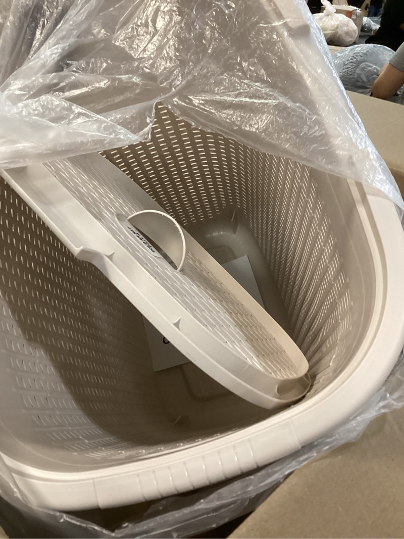 Condition photo showing Good Condition for Mind Reader Slim Laundry Hamper with Lid, 50L Clothes Basket, Premium Wicker Design, Plastic, Ivory